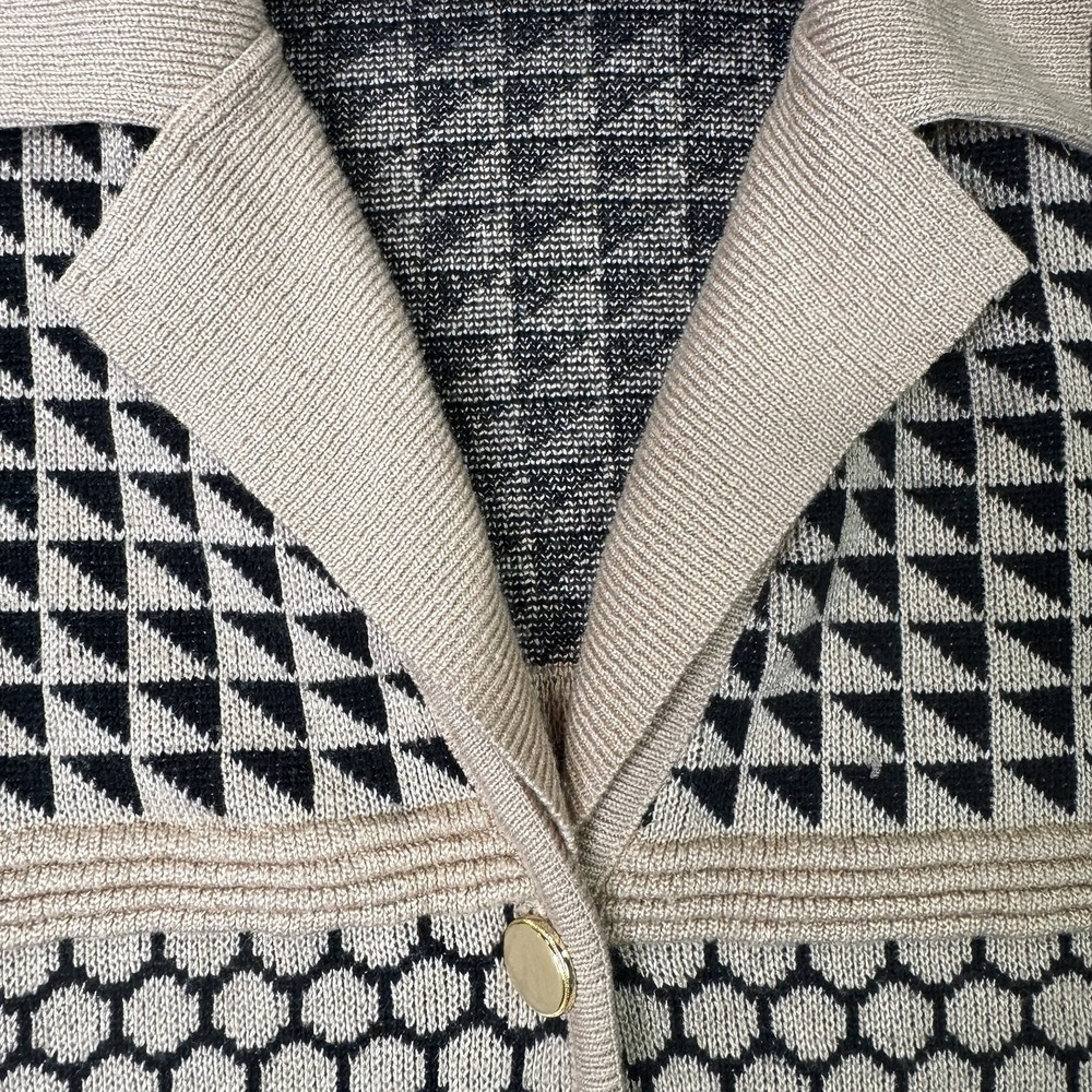 Mita Sport Womens L Geometric Knit Coatigan Cardigan Black Tan Button Front - Picture 8 of 10